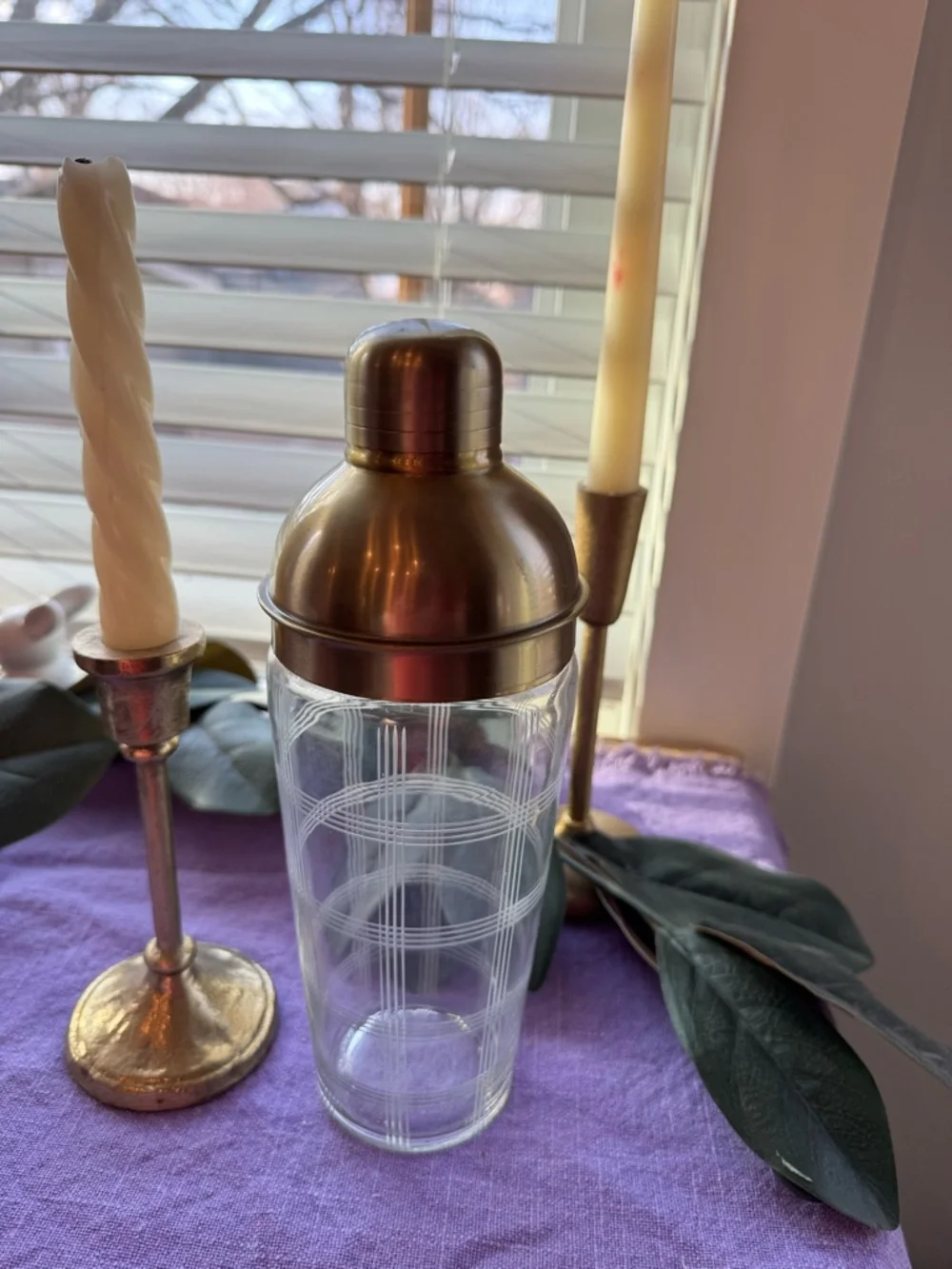 NIB Entertainer Glass Cocktail Shaker Gold MCM Barware Mid Century Modern Retro